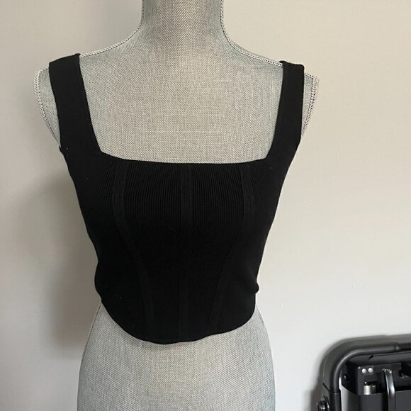 Black Nordstrom Open Edit Corset Cropped Tank NWOT Size XS - Picture 2 of 4